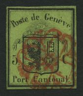 GENF 3 O, 1845, 5 C. Kleiner Adler, Rote Genfer Rosette, Ränder Teils Korrigiert, Wie Pracht, Fotobefund BPB, Mi. ( - 1843-1852 Federal & Cantonal Stamps