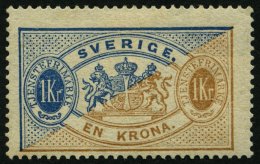 DIENSTMARKEN D 11Ba *, 1881, 1 Kr. Blau/braun, Gezähnt 13, (Facit Tj 24Ae), Falzrest, Pracht, Mi. 600.- - Service