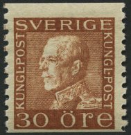 SCHWEDEN 188II *, 1934, 30 Ö. Braun, Auf Weißem Papier, Falzrest, Pracht, Facit 1500.- Skr. - Used Stamps
