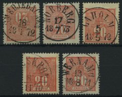 SCHWEDEN 16 O, 1866, 20 Ö. Rot, 5 Pracht- Und Kabinettwerte Mit Verschiedenen Stempeln - Used Stamps