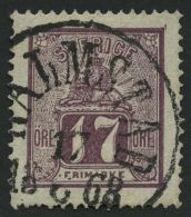 SCHWEDEN 15a O, 1866, 17 Ö. Rotlila, K1 HALMSTADT, Pracht - Oblitérés