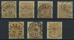 SCHWEDEN 14II O, 1863, 3 Ö. Braun, 7 Schön Gestempelte Pracht- Und Kabinettwerte In Farbnuancen - Oblitérés