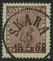 SCHWEDEN 11b O, 1858, 30 Ö. Dunkelbraun, Idealer K1 SKARA, Kabinett, Signiert - Oblitérés