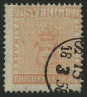 SCHWEDEN 5a O, 1855, 24 Skill. Bco. Hellorangerot (Facit 5d), Signiert Sjöman, Mi. 2000.- - Usati