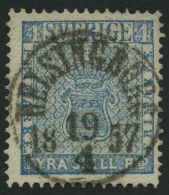 SCHWEDEN 2a O, 1855, 4 Skill. Bco. Blau, Idealer K1 HELSINGBORG, Kabinett - Used Stamps