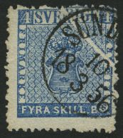 SCHWEDEN 2a O, 1855, 4 Skill. Bco. Blau Mit Interessantem Diagonalen Druckausfall, Pracht, R!, Fotoattest Frimärksh - Oblitérés