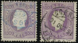 PORTUGAL 45yB,C O, 1875, 300 R. Violett, Gestrichenes Papier, Beide Zähnungen, 2 Prachtwerte, Mi. 100.- - Gebruikt