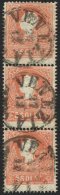 LOMBARDEI UND VENETIEN 9I O, 1858, 5 So. Rot, Type I, Im Senkrechten Dreierstreifen, K1 VENEZIA, Untere Marke Angetrennt - Lombardy-Venetia