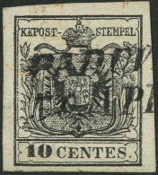 LOMBARDEI UND VENETIEN 2Ya O, 1854, 10 C. Schwarz, Maschinenpapier, Type III, Platte A, L2 PADOV(A), Pracht, Befund Klam - Lombardy-Venetia