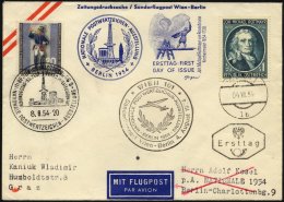 STERREICH 1007 BRIEF, 4.8.1954, 1 S. Rottmayr Auf Sonderflugpostbrief Und FDC WIEN-BERLIN, Mit Zusatzporto Berlin Mi.Nr. - Usados