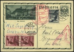 STERREICH 480 Paar,482 BRIEF, 1933, 15 G. Im Senkrechten Paar Und 50 G. Flugpost Auf 12 G. Bildpost-Ganzsachenkarte Anl& - Oblitérés