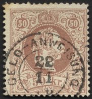 STERREICH 41Ia O, 1867, 50 Kr. Braun, Grober Druck, Geldanweisungsstempel, Stockiger Eckzahn Sonst Pracht, Fotobefund Dr - Oblitérés