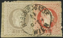 STERREICH 37II,40IIa BrfStk, 1874, 25 Kr. Lila, Mit Wz. Und 5 Kr. Rot, Feiner Druck, Auf Briefstück Mit K1 HABSBURG - Oblitérés