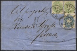 STERREICH 31 Paar,33 BRIEF, 1866, 3 Kr. Grün Im Waagerechten Paar Mit 10 Kr. Blau Auf Brief Von TRIEST Nach Fernana - Oblitérés