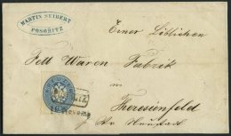 STERREICH 27 BRIEF, 1863, 10 Kr. Blau Mit Ausgelassenen Zähnungslöchern, Brief Mit R1 POSORITZ Und Datumsstemp - Oblitérés