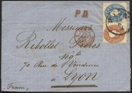 STERREICH 21/2 BRIEF, 1861, 10 Kr. Braun Und 15 Kr. Blau Auf Brief Von WIEN Nach Lyon, Pracht - Usados