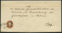 STERREICH 21 BRIEF, 1863, 10 Kr. Braun Mit Plattenfehler Strangulierungsfleck Auf Brief Mit R1 NEPOMUK Nach Prag, Pracht - Oblitérés