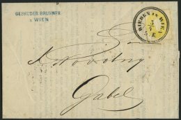 STERREICH 18 BRIEF, 1863, 2 Kr. Gelb Auf Drucksache Mit K2 WIEDEN IN WIEN Nach Gabel, Pracht - Oblitérés
