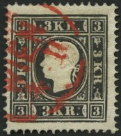 STERREICH 11II O, 1859, 3 Kr. Schwarz, Type II, Roter K1 WIEN, Pracht, Mi. 230.- - Usati