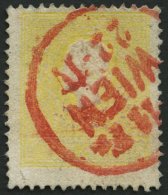 STERREICH 10IIa O, 1859, 2 Kr. Gelb, Type II, Roter K1 WIEN, Feinst - Gebruikt
