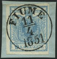STERREICH 5X BrfStk, 1850, 9 Kr. Grünblau, Handpapier, Idealer K1 FIUME, Kabinettbriefstück - Oblitérés
