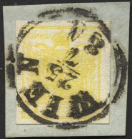 STERREICH 1Ya BrfStk, 1854, 1 Kr. Gelb, Maschinenpapier, K1 WIEN, Riesenrandig, Kabinettbriefstück - Usati