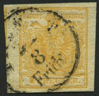 STERREICH 1Xb O, 1850, 1 Kr. Ockerorange, Handpapier, Type III, Stempel TRIESTE, Breit-überrandiges Prachtstüc - Oblitérés