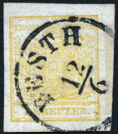 STERREICH 1XaDG O, 1850, 1 Kr. Ocker, Handpapier, Type Ib, Doppelseitiger Druck Mit Großem Teil Eines Andreaskreuz - Oblitérés