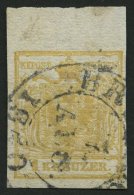 STERREICH 1Xa O, 1850, 1 Kr. Ockergelb, Handpapier, Type Ia, Oben Mit 7 Mm Rand, Stempel BRUNECK, Minimal Fleckiges Prac - Gebruikt