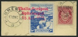 NORWEGEN 79A BrfStk, 1913, ÖSTERREICHISCHER LLOYD THAlIA Vignette Mit 10 Öre Rot Auf Briefstück, Roter L1 - Used Stamps