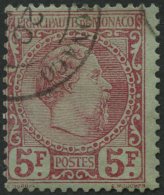 MONACO 10 O, 1885, 5 Kr. Karmin Auf Grünlich, Farbfrisches Prachtstück, Fotoattest Von Der Weid, Mi. 2400.- - Otros & Sin Clasificación