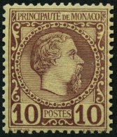 MONACO 4 *, 1885, 10 C. Rotbraun Auf Sämisch, Falzrest, Pracht, Mi. 90.- - Andere & Zonder Classificatie