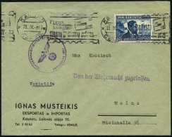 LITAUEN 428 BRIEF, 1939, 60 C. 20 Jahre Republik Auf Brief Von KAUNAS Nach Mainz, Mit Zensurstempel Der Auslandsnachrich - Litouwen