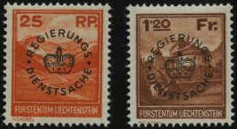 DIENSTMARKEN D 9/10 *, 1933, 25 Rp. Valünatal Und Naafkopf Und 1.20 Fr. Burg Vaduz, Falzrest, Pracht, Mi. 135.- - Oficial