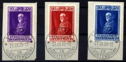 LIECHTENSTEIN 122-24 BrfStk, 1933, 80. Geburtstag, Prachtsatz Auf Briefstücken, Mi. 150.- - Autres & Non Classés