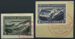 LIECHTENSTEIN 114/5 BrfStk, 1931, Graf Zeppelin, Rote Sonderstempel, 2 Prachtbriefstücke, Mi (600.-) - Andere & Zonder Classificatie