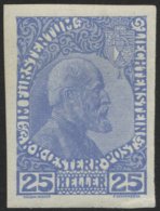 LIECHTENSTEIN 3ybU *, 1916, 25 H. Mittelultramarin, Normales Papier, Ungezähnt, Falzreste, Pracht, Fotoattest Marxe - Otros & Sin Clasificación