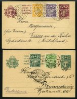 LETTLAND P 1/2 BRIEF, 1923, 4 Und 12 S. Landeswappen, Je Mit Zusatzfrankatur, 2 Prachtkarten Nach Deutschland - Latvia