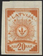 LETTLAND 19DD (*), 1919, 20 K. Orange Mit Doppelseitigem Druck, Ohne Gummi, Pracht - Lettonia