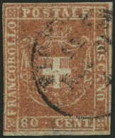 TOSCANA 22 O, 1860, 80 C. Hellbräunlichrot, Links Teils Minimal Berührt Sonst Vollrandig Pracht, Gepr. U.a. Dr - Toscane