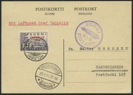 FINNLAND 161 BRIEF, 1930, 10 M. Graf Zeppelin, Zweites P In Zeppelin Etwas Kürzer, Auf Zeppelinkarte, Pracht - Oblitérés