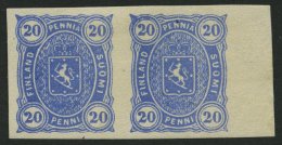 FINNLAND 16U Paar *, 1875, 20 P. Blau, Ungezähnt, Im Waagerechten Randpaar, Falzrest, Pracht - Oblitérés