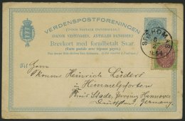 DÄNISCH-WESTINDIEN 5I BRIEF, 1894, 1 C. Mit Abart Weißer Fleck Im C Als Zusatzfrankatur Auf 2 C. Blau Ganzsac - Danish West Indies