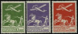 DÄNEMARK 143-45 *, 1925, Flugpost, Falzreste, Prachtsatz - Usati