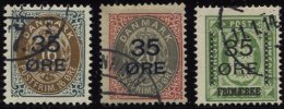 DÄNEMARK 60-62 O, 1912, 35 Ø-Aufdruck, Prachtsatz, Mi. 150.- - Gebruikt