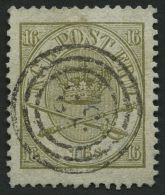 DÄNEMARK 15A O, 1864, 16 S. Oliv, Gezähnt K 13:121/2, Nummernstempel 33, Pracht, Mi. 110.- - Usati