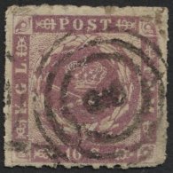 DÄNEMARK 10 O, 1863, 16 S. Rotlila Mit Nummernstempel 3 (LÜBECK), Pracht, Fotoattest Nielsen Und C.A. M&oslash - Gebruikt