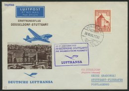 DEUTSCHE LUFTHANSA 53 BRIEF, 31.10.1955, Düsseldorf-Stuttgart, Brief Ab Dänemark Mit Mi.Nr. 347, Pracht - Usati