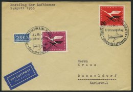 DEUTSCHE LUFTHANSA 12 BRIEF, 1.4.1955, Frankfurt-Düsseldorf, Prachtbrief - Gebruikt