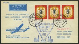 ERST-UND ERÖFFNUNGSFLÜGE 31.10.55, München-New York, Via Wien, Auflieferungstpl. Freudenstadt 26.10., Ank - Storia Postale